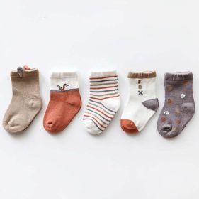 Baby Print Pattern Spring Autumn Cotton 1Bag=5Pairs Socks (Color: Grey, Size/Age: L (5-8Y))