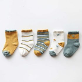 Baby Print Pattern Spring Autumn Cotton 1Bag=5Pairs Socks (Color: Green, Size/Age: M (3-5Y))