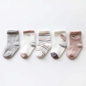Baby Print Pattern Spring Autumn Cotton 1Bag=5Pairs Socks (Color: White, Size/Age: L (5-8Y))
