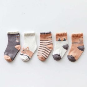 Baby Print Pattern Spring Autumn Cotton 1Bag=5Pairs Socks (Color: brown, Size/Age: XS (0-1Y))