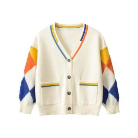 Baby Girl Colorful Geometric Pattern V-Neck Knit Cardigan (Color: Apricot, Size/Age: 90 (12-24M))