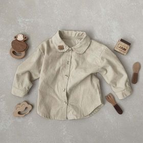 Baby Boy Solid Color Bear Patched Pattern Single Breasted Design Lapel Long Sleeves Shirt (Color: Apricot, Size/Age: 110 (3-5Y))