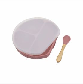 Baby Silicone Compartment Plate With Wooden Spoon (Color: Red, Size/Age: Average Size (0-8Y))
