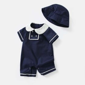 Baby Unisex Boy Girl College Style Romper Combo Sun Hat (Color: Blue, Size/Age: 73 (6-9M))