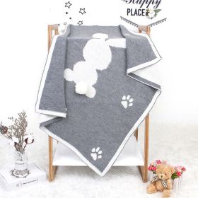 Baby Cartoon Rabbit & Footprints Embroidered Graphic 3D Tail Blanket (Color: Grey, Size/Age: (0-12Y))