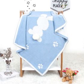 Baby Cartoon Rabbit & Footprints Embroidered Graphic 3D Tail Blanket (Color: Blue, Size/Age: (0-12Y))