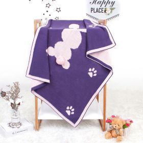 Baby Cartoon Rabbit & Footprints Embroidered Graphic 3D Tail Blanket (Color: Purple, Size/Age: (0-12Y))