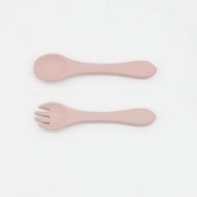 Baby Food Grade Complementary Food Training Silicone Spoon Fork Sets (Color: Light Pink, Size/Age: Average Size (0-8Y))