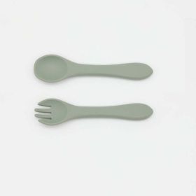 Baby Food Grade Complementary Food Training Silicone Spoon Fork Sets (Color: Light Green, Size/Age: Average Size (0-8Y))