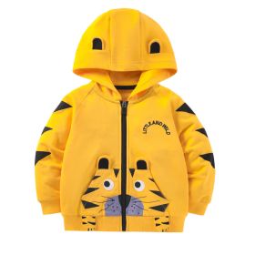 Baby Boy Cartoon Tiger Graphic Zipper Front Design Cotton Coat (Color: Yellow, Size/Age: 130 (7-8Y))