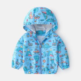 Baby Boy Cartoon Pattern Zipper Front Design Mesh Cloth Jacket Coat (Color: Light Blue, Size/Age: 100 (2-3Y))