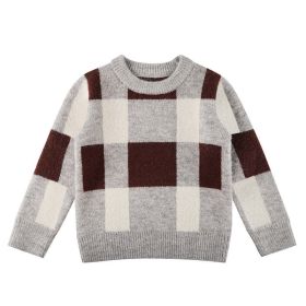 Baby Boy Plaid Graphic O-Neck Long Sleeves Western Classic Sweater (Color: Grey, Size/Age: 140 (8-10Y))