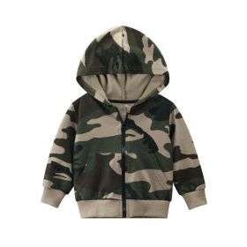 Baby Boy Camouflage Pattern Zipper Front Coat With Hat (Color: Green, Size/Age: 110 (3-5Y))