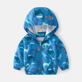 Baby Boy Cartoon Pattern Zipper Front Design Mesh Cloth Jacket Coat (Color: Blue, Size/Age: 110 (3-5Y))