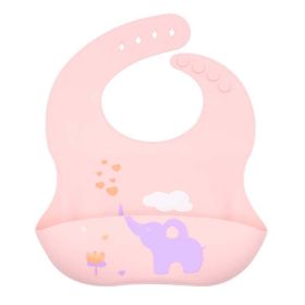 Baby Cartoon Animal Print Food Grade Multi-Adjustable Silicone Bibs (Color: pink, Size/Age: Average Size (0-8Y))