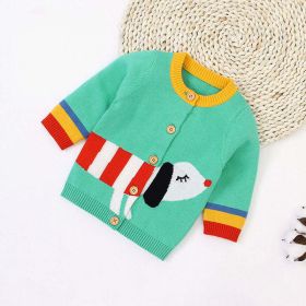 Baby Cartoon Dog Pattern Colorful Contrast Design Cardigan (Color: Green, Size/Age: 100 (2-3Y))