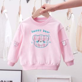 Baby Cartoon Bear Patched Graphic Kids Valentine' Day Clothes Pullover Hoodies (Color: pink, Size/Age: 140 (8-10Y))