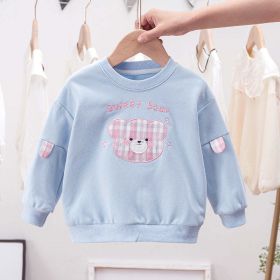 Baby Cartoon Bear Patched Graphic Kids Valentine' Day Clothes Pullover Hoodies (Color: Blue, Size/Age: 140 (8-10Y))