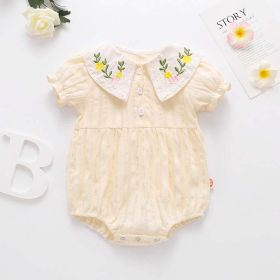 Baby Girl Floral Embroidery Design Solid Color Summer Short-Sleeved Onesies In Summer Outside Wearing (Color: Beige, Size/Age: 80 (9-12M))