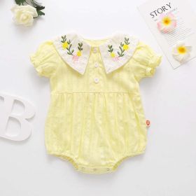 Baby Girl Floral Embroidery Design Solid Color Summer Short-Sleeved Onesies In Summer Outside Wearing (Color: Yellow, Size/Age: 90 (12-24M))