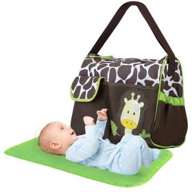Baby Nappy Diaper Bags Mummy Diaper Duffel Shoulder Bags with Wipeable Diaper Changing Pad Transparent Bag Travel Tote Handbags For Overnights (Color: Giraffe_Green)