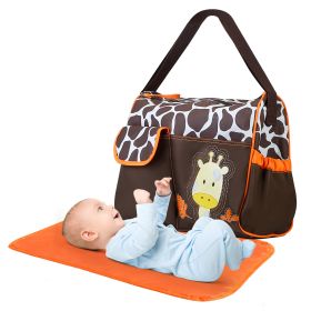 Baby Nappy Diaper Bags Mummy Diaper Duffel Shoulder Bags with Wipeable Diaper Changing Pad Transparent Bag Travel Tote Handbags For Overnights (Color: Giraffe_Orange)