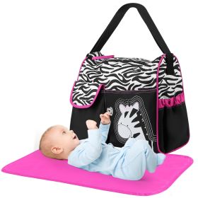 Baby Nappy Diaper Bags Mummy Diaper Duffel Shoulder Bags with Wipeable Diaper Changing Pad Transparent Bag Travel Tote Handbags For Overnights (Color: Zebra_Pink)