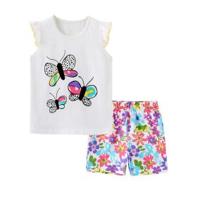 Baby Girl Floral Pattern Crewneck T-Shirt Summer Clothing Sets (Color: Purple, Size/Age: 100 (2-3Y))