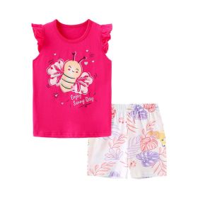 Baby Girl Floral Pattern Crewneck T-Shirt Summer Clothing Sets (Color: pink, Size/Age: 130 (7-8Y))