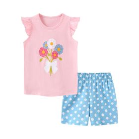 Baby Girl Floral Pattern Crewneck T-Shirt Summer Clothing Sets (Color: Blue, Size/Age: 100 (2-3Y))