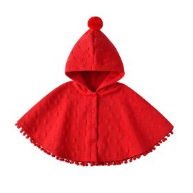 Kids Bow Tie Embroidered Pattern Button Front Hundred Day Shawls With Cap (Color: Red, Size/Age: 110 (3-5Y))