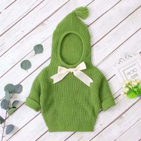 Baby Girl Solid Color Bow Tie Patched Design Simply Style Knitted Hoodies Sweater (Color: Green, Size/Age: 90 (12-24M))