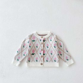 Baby Girl 1pcs Allover Roses Embroidered Graphic Crotch Bodysuit & Cardigan Handmade Knitted Sets (Color: pink, Size/Age: 66 (3-6M))