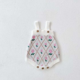 Baby Girl 1pcs Allover Roses Embroidered Graphic Crotch Bodysuit & Cardigan Handmade Knitted Sets (Color: White, Size/Age: 90 (12-24M))
