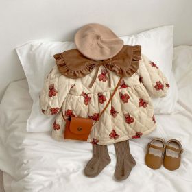 Baby Cartoon Bear Graphic Cute Style Quilted Warm Long Sleeve Dress & Jumpsuit (Color: brown, Size/Age: 100 (2-3Y))