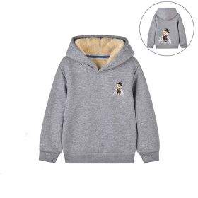 Baby Cartoon Bear Print Pattern Fleece Thickened Hooded Sweatshirt (Color: Grey, Size/Age: 100 (2-3Y))