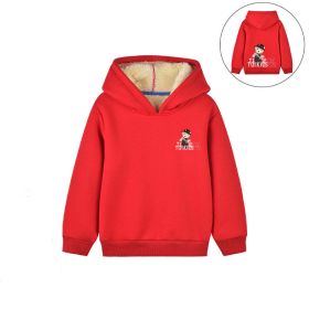 Baby Cartoon Bear Print Pattern Fleece Thickened Hooded Sweatshirt (Color: Red, Size/Age: 120 (5-7Y))