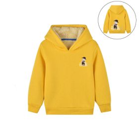 Baby Cartoon Bear Print Pattern Fleece Thickened Hooded Sweatshirt (Color: Yellow, Size/Age: 130 (7-8Y))