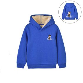 Baby Cartoon Bear Print Pattern Fleece Thickened Hooded Sweatshirt (Color: Blue, Size/Age: 90 (12-24M))