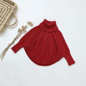 Baby Girl Solid Color Conchet Knit Design Thickened Cape Shawl (Color: Red, Size/Age: 120 (5-7Y))
