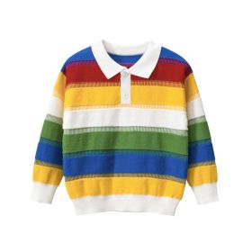 Baby Boy Colorful Striped Pattern Polo Neck Pullover Knitwear (Color: Yellow, Size/Age: 90 (12-24M))