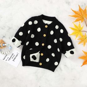 Baby Girl Polka Dot Pattern Single Breasted Design Knitted Lovely Cardigan (Color: Black, Size/Age: 100 (2-3Y))