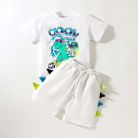 Baby Boy Dinosaur Pattern Short Sleeve T-Shirt Clothing Sets (Color: White, Size/Age: 90 (12-24M))