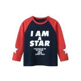 Baby Slogan Print Pattern Color Matching Design Long Sleeve Shirt (Color: Red, Size/Age: 100 (2-3Y))