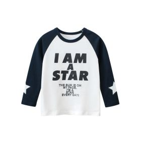 Baby Slogan Print Pattern Color Matching Design Long Sleeve Shirt (Color: Navy Blue (Dark Blue), Size/Age: 140 (8-10Y))