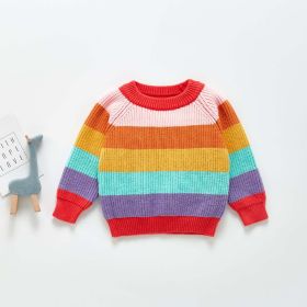 Baby Rainbow Pattern Pullover Long Sleeve Knitwear Sweater (Color: Red, Size/Age: 73 (6-9M))