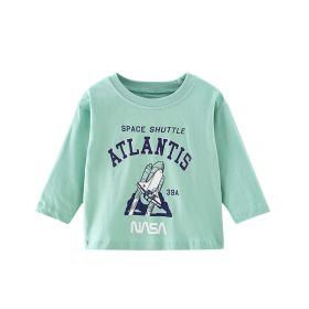 Baby Boy Cool Print Pattern Long Sleeve Soft Cotton Pullover Shirt (Color: Green, Size/Age: 120 (5-7Y))