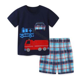 Baby Boy Cartoon Graphic Combo Plaid Print Shorts Western Style Sets (Color: Black, Size/Age: 140 (8-10Y))