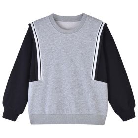 Baby Boy And Girl Color Matching Design Long Sleeve Hoodies (Color: Grey, Size/Age: 130 (7-8Y))