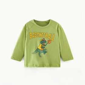 Baby Boy Cartoon Dinosaur Graphic Long Sleeve O-Neck Top (Color: Green, Size/Age: 110 (3-5Y))